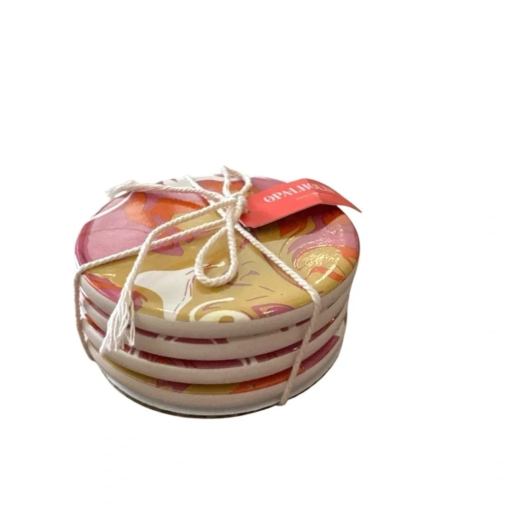 Target Opalhouse Ceramic Coasters 4 Pack Orange Violet Multi Color Swirls New